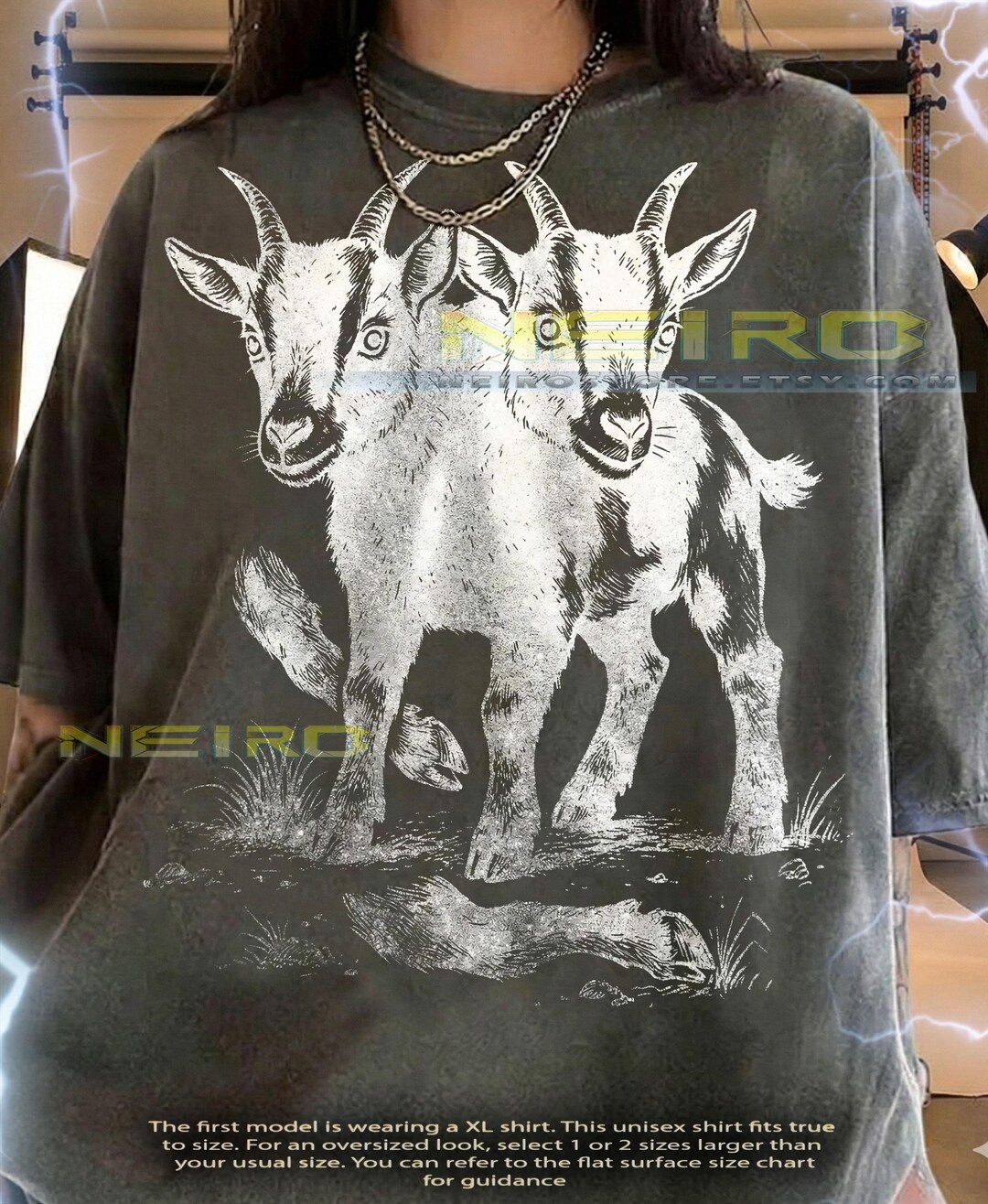 Two Headed Goat Mutant Animal Retro Vintage Oddity Comfort Colors ...