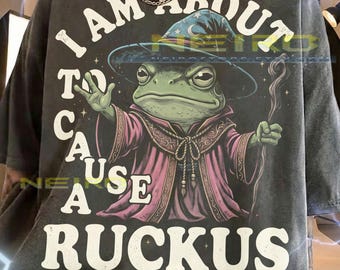 I Am About To Cause A Ruckus Frog Wizard Comfort Colors® Tshirt, Grumpy Toad Magic Sorcerer Funny Animal Fantasy Humor Tee