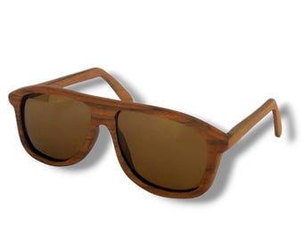 Lunettes de soleil en bois de noyer faites main : verres polarisés UV400