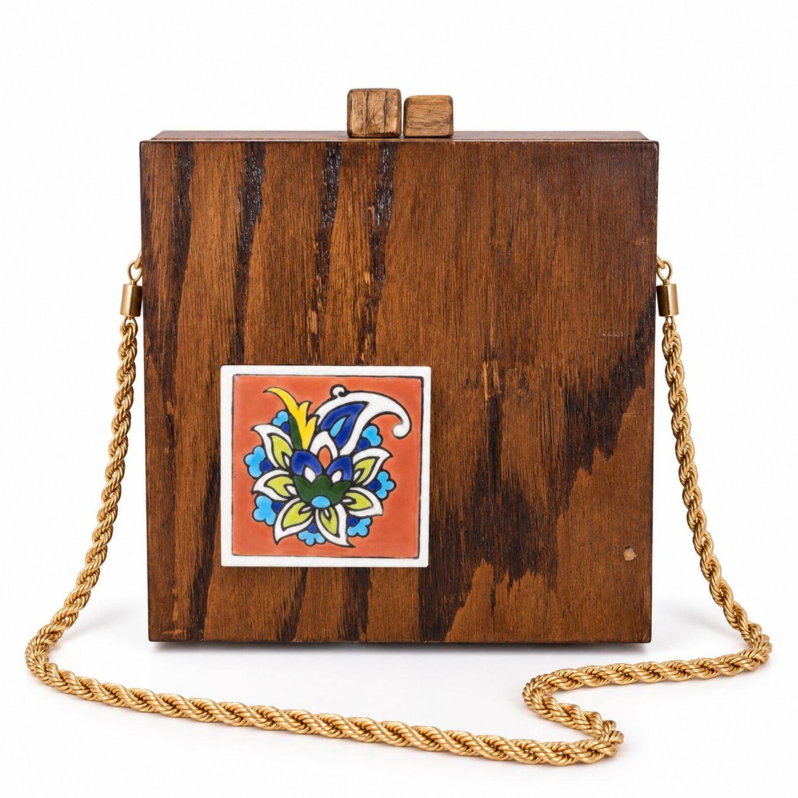 Handmade Wooden Clutch Bag, Persian Ceramic Tile Purse, Artisan Crossbody Handbag, Unique Wood Evening Bag, Persian Art, Handmade Gift ,Boho