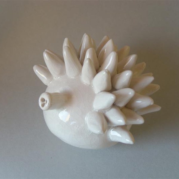 Ceramic sculpture, miniature, home decor, white  Mr. Hedgehog