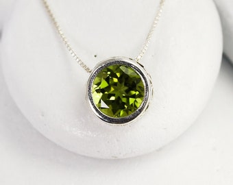 Peridot Solitaire Necklace, Silver Sliding Gemstone Necklace