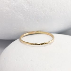 Skinny 14K Gold Ring in Yellow or Rose Gold, Hammered Stacking Ring, Midi Ring, Knuckle Ring, Birthday Gift