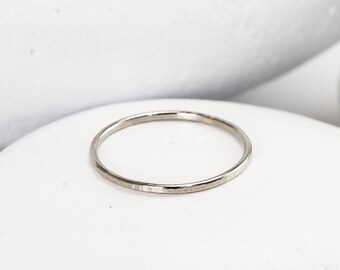 Skinny White Gold Ring in 14K White Palladium Gold, Hammered Stacking Ring or Knuckle King