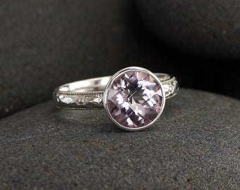 Lichte Amethist of Zwarte Spinel Edelsteen Ring in Sterling Zilver, Aangepaste stapelring