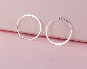 White Gold or Silver Medium Hoop Earrings, Hammered 3/4" Sterling Silver or 14k Solid White Gold Hoops