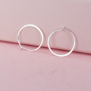 White Gold or Silver Medium Hoop Earrings, Hammered 3/4 Sterling Silver or 14k Solid White Gold Hoops image 1