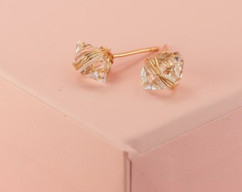 Orecchini con diamanti Herkimer avvolti in oro o oro rosa