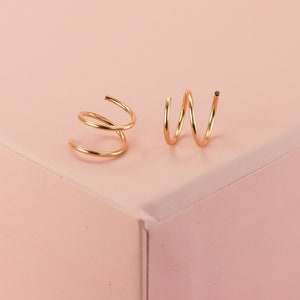 Mini Illusion Spiral Thread Hoops in Sterling Silver, Gold Fill, or Solid 14K Gold, 1 Piercing Looks Like 2, 8.5mm Minimalist Double Hoops