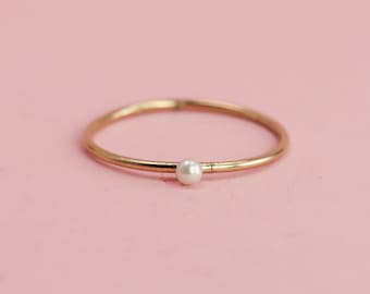 Mini Pearl Stacking Ring in Gold Fill, Rose Gold Fill or Sterling Silver, Simple Pearl Ring with Tiny White Pearls