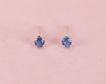 Tiny Sapphire Earrings with Sterling Silver Posts, 2.5mm Sapphire Studs, Blue Sapphire Earrings, Birthstone Earrings, Sapphire Jewelry