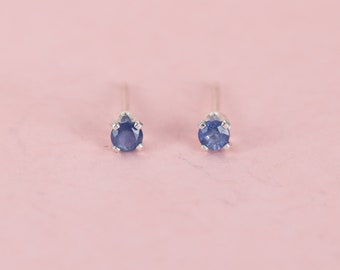 Tiny Sapphire Earrings with Sterling Silver Posts, Sapphire Stud Earrings, Blue Sapphire Earrings, Birthstone Earrings, Sapphire Jewelry