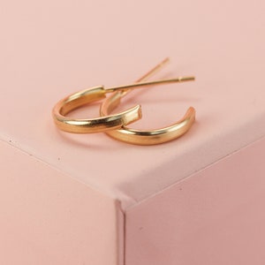 Tiny Huggie Gold Hoops, .5 Inch Gold Hoop Earrings with Post in 14K Gold Fill, Small 1/2 inch hoops in Gold, Silver, or Rose Gold Filled