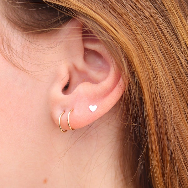 Sweet Heart Studs, Tiny solid hearts with stud earring posts, in gold fill, rose gold, and solid sterling silver