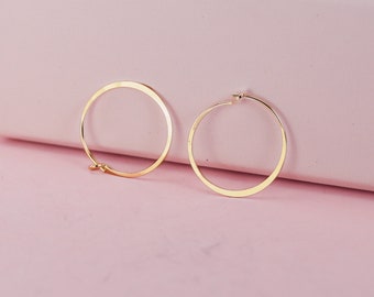 14k Gold Hoops, Medium Hammered Solid 14K Earrings in Yellow, White gold, or Rose Gold, Minimalist Earrings, Circle Hoops, Gift For Her