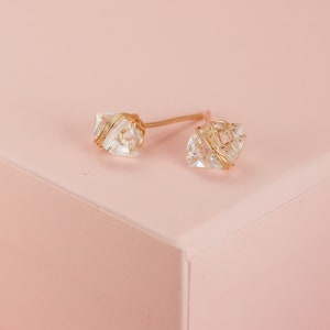 Herkimer Diamond Earrings, 14K Solid Yellow Gold Earrings, Luxury Stud Earrings, 9-11mm Genuine Gemstone Earrings, Sparkly Herkimer Studs
