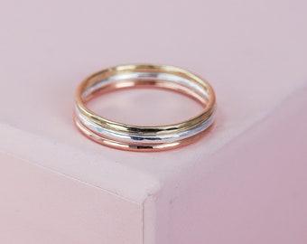 Mini Faceted Bands in Silver, Gold, or Rose Gold Filled, Hammered Stacking Ring, Midi Ring