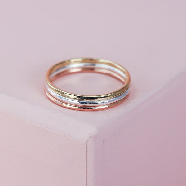 Mini Faceted Bands in Silver, Gold, or Rose Gold Filled, Hammered Stacking Ring, Midi Ring