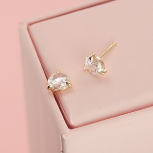 Solid 14K Rose Cut Lab Diamond Studs with Large 5mm Moissanites, Old-Fashioned Diamond Alternative Simple Stud Earrings in Solid 14K Gold