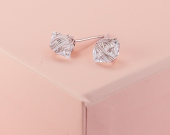 Herkimer Diamond Earrings Wrapped in Sterling Silver, Silver Herkimer Studs