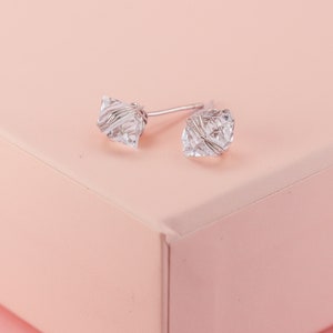 Herkimer Diamond Earrings Wrapped in Sterling Silver, Silver Herkimer Studs image 1
