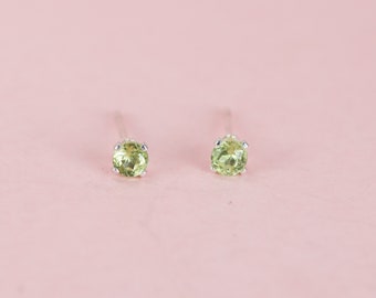 Tiny Peridot Earrings with Sterling Silver Posts, Second Hole Green Stud Earrings