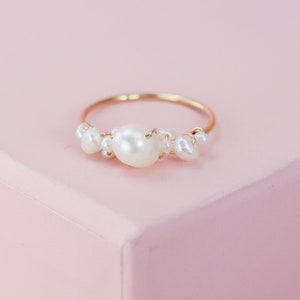 Bubbly Pearl Ring, Tiny Gold, Rose Gold, and Silver Stacking Rings with Pearl Clusters in White or Black Peacock Pearls, Mermaid Ring