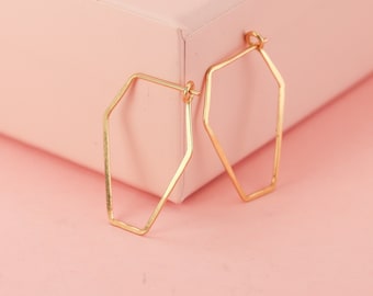 Petites créoles de cercueil remplies d'or, bijoux en argent sterling brillants ou noirs, créoles minimalistes, cadeau de vacances unique, boucles d'oreilles tendance