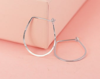 1" Hammered Teardrop Hoop Earrings in Sterling Silver, 14K Solid Gold Earrings or 14k Gold Fill Medium Hammered Hoops, Graduation Gift