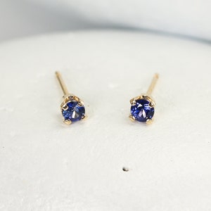 Sapphire Earrings in Solid 14K Gold, Second Hole Blue or Songea Sapphire Earrings in 14K, 3mm Sapphire Studs, Anniversary or Birthday Gift