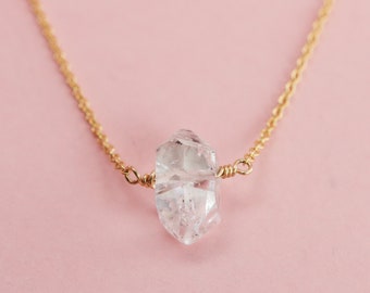 Herkimer Diamond Necklace in Gold Fill or Rose Gold Filled perfect gift for Graduation or as a Prom jewelry