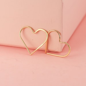 Women hoop heart earrings hammered in solid 14k yellow, rose and white gold or gold filled or sterling silver only image 1