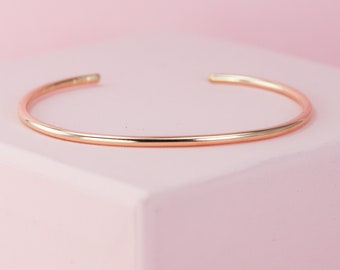 14k Gold Fill Cuff Bracelet, Shiny Stacking Bangle, Graduation Gift, Simple Gold Layering Bracelets, 2mm 14k Gold Fill Thin Stacking Cuff