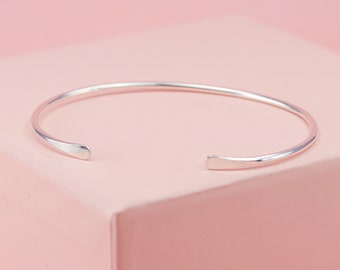 14K Solid White Gold Bracelet, White Gold Bangle, 14K White Gold Cuff Bracelet For Women, Stacking Jewelry, Ethical Cuff, Minimalist Jewelry