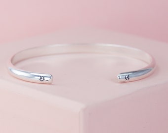 Sterling Silver Cuff Bracelet, Wide Cuff, Stamped Hearts Bracelet, Stacking Bangle Bracelet, Thick Engraved Cuff, Hearts Bangle, Gift Idea