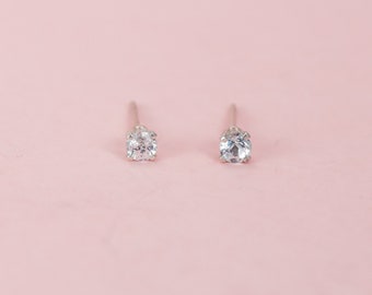 Tiny Aquamarine Earrings with Sterling Silver Posts, Second Hole Stud Earrings