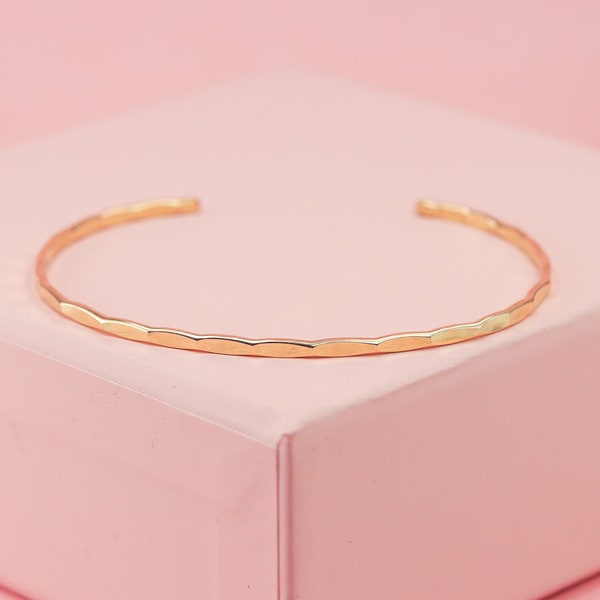 14k Gold Fill Thin Hammered Gold Cuff, Stacking Bangle For Women, Minimalist Bangle, Yellow Gold Cuff, Custom Cuff Bracelet, Mother Gift