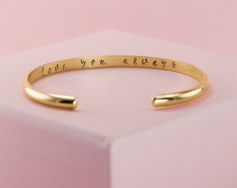 Personalized Custom Stamped Wide 14К Gold Fill Cuff with Brushed/Matte Finish, Engraved Gold Stacking Bangle Bracelet, Personalized Jewelry