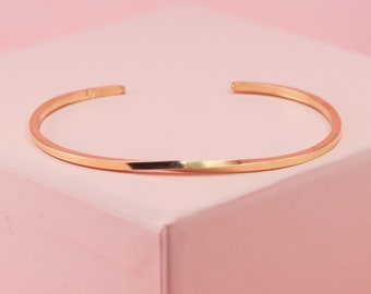 10K Solid Gold Cuff Bracelet, Minimalist Cuff, 10K Solid Gold Bangle, Twisted Cuff Bracelet, Stacking Cuff, Square Shape, Mother Gift