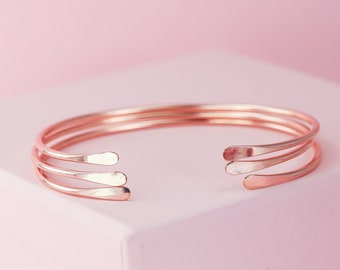 14k Rose Gold Fill Cuff Bracelets Set Of 3 ~ Boho Stacking Bracelets Cuffs For Women ~ Minimalist Simple Jewelry