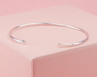 Sterling Silver Cuff Bracelet For Women, 2mm Thin Silver Cuff, Hammered Silver Bracelet, Minimalist Jewelry, Recycled Cuff, Graduation Gift
