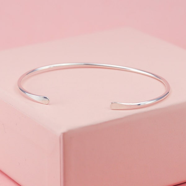 Sterling Silver Cuff Bracelet For Women, Thin Silver Cuff, Hammered Silver Bracelet, Minimalist Jewelry, Recycled Cuff, Graduation Gift