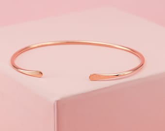 Solid Gold Cuff Bracelet, 14K Rose Gold Bracelet, Solid Rose Gold Bangle, Bridal Jewelry, Smooth Thin Cuff Bracelet, Minimalist Jewelry