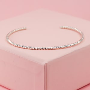 Twisted Silver Rope Cuff Bracelet, Thin Silver Bangle, Layering Cuff Bracelet, Sterling Silver Cuff, Custom Size Jewelry, 2mm Flexible Cuff
