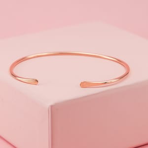 Solid Gold Cuff Bracelet, 14K Rose Gold Bracelet, Solid Rose Gold Bangle, Bridal Jewelry, 2mm Smooth Thin Cuff Bracelet, Minimalist Jewelry
