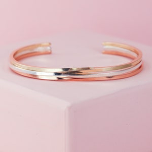 3 Square Cuff Bracelets in 14K Gold Fill, Rose Gold, or Sterling Silver, 1.6mm Simple Cuff Bangles in Mixed Metals, Boho Stacking Bracelets