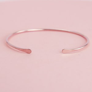 14K Rose Gold Fill Cuff Bracelet, 14K Rose Gold Fill Bangle For Women, 2mm Hammered Cuff, Minimalist Stacking Bangle, Graduation Gifts