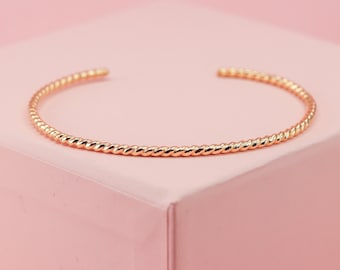 Twisted Gold Filled Cuff Bracelet, Dainty Cuff Bangle, 2mm Gold Filled Twist Bangle, Graduation Gifts, Minimalist Jewelry, Recycled Bracelet