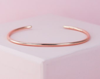 14k Rose Gold Fill Cuff Bracelet, Simple Shiny Rose Gold Bangle, 2mm Custom Sized Boho Stacking Bracelets, Minimalist Friendship Bangle