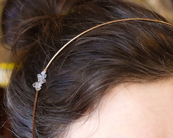 Bronze Headband with Herkimer Diamonds, Thin Bronze Tiara Headband, Hair Accessories, Prom Jewelry, Minimalist Tiara, Graduation Gift